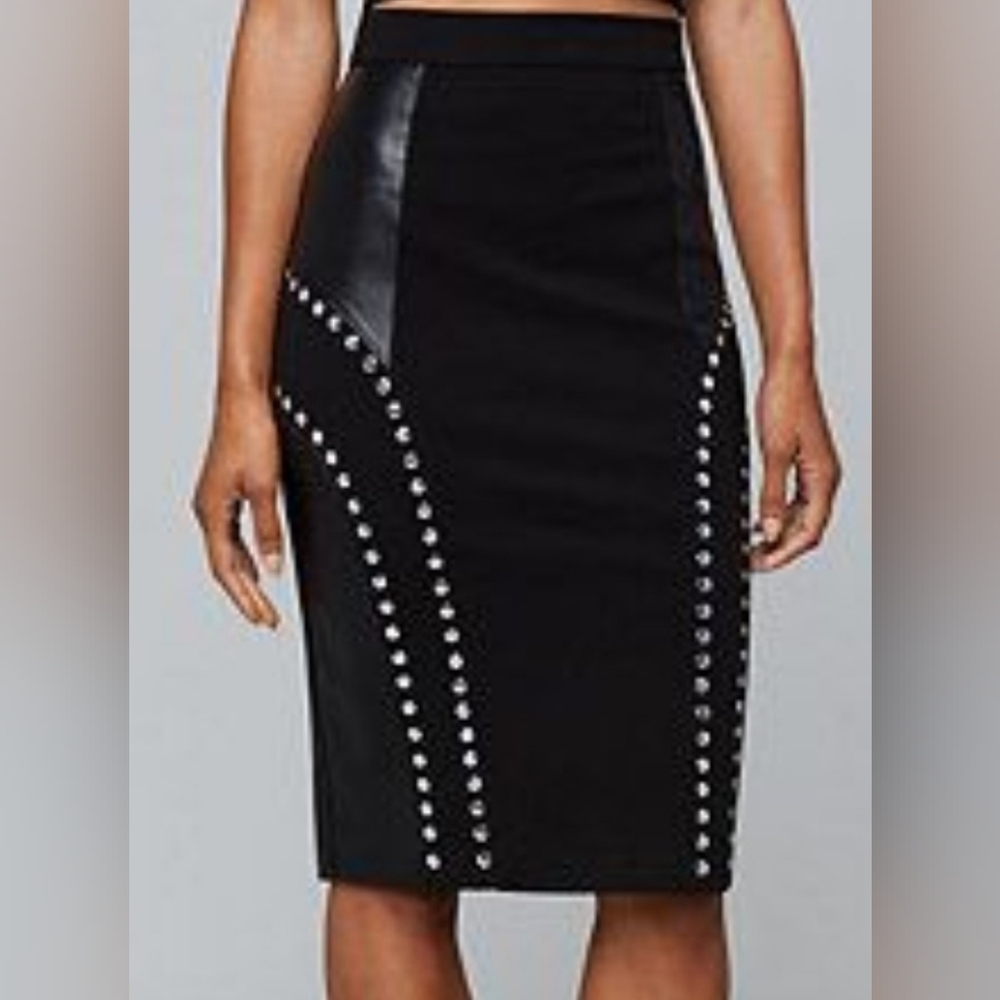 Black Studded Pencil Skirt - Women